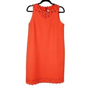 J.Crew Factory Womens Sleeveless Orange Laser Cut Scallop Shift Dress Size 10